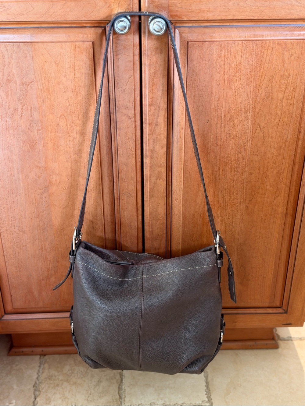 Vintage Coach Dark Brown Pebbled Leather Convertible Hobo Duffle Bag F15064